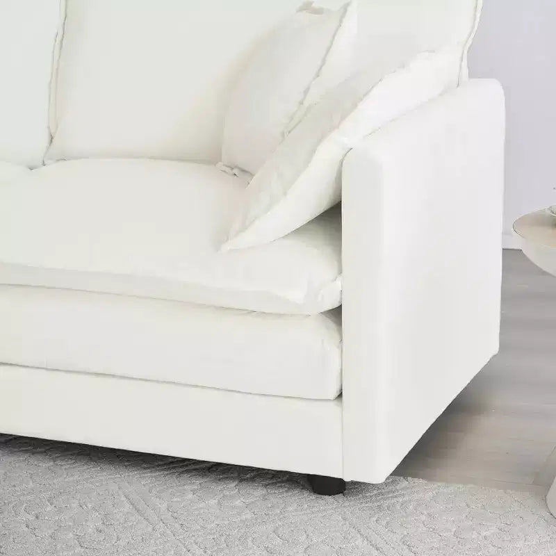 Canapé moderne du milieu du siècle à 3 places avec 2 coussins d’accoudoir et 3 coussins décoratifs pour le salon, blanc