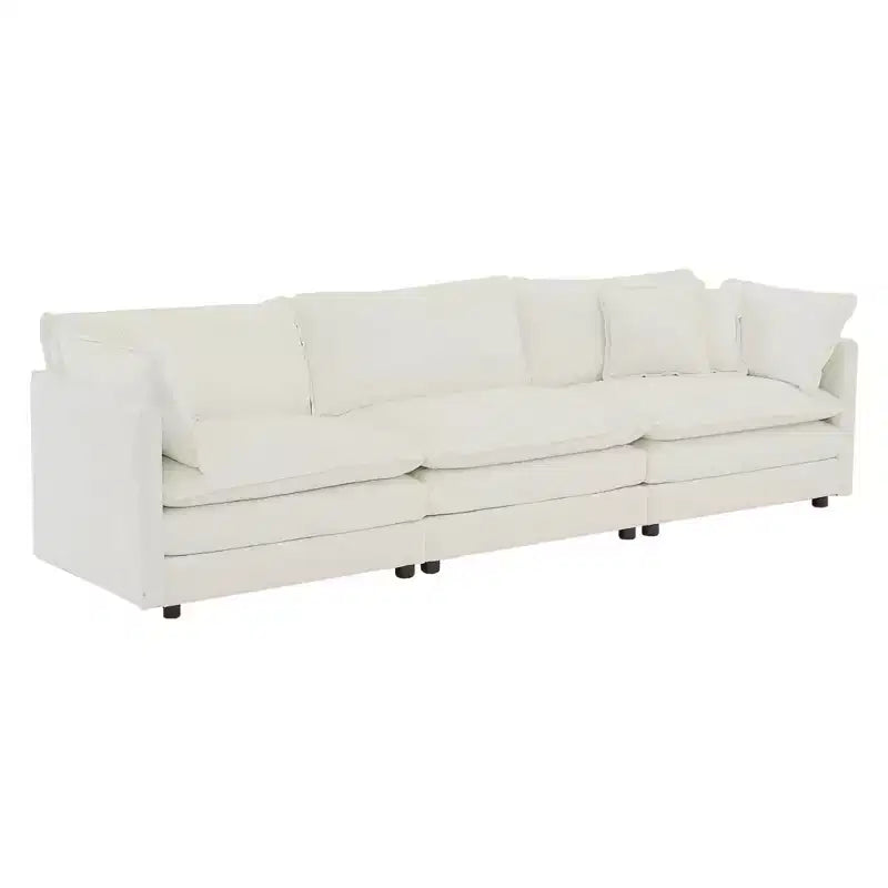 Canapé moderne du milieu du siècle à 3 places avec 2 coussins d’accoudoir et 3 coussins décoratifs pour le salon, blanc