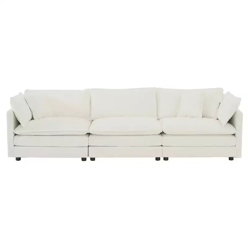 Canapé moderne du milieu du siècle à 3 places avec 2 coussins d’accoudoir et 3 coussins décoratifs pour le salon, blanc