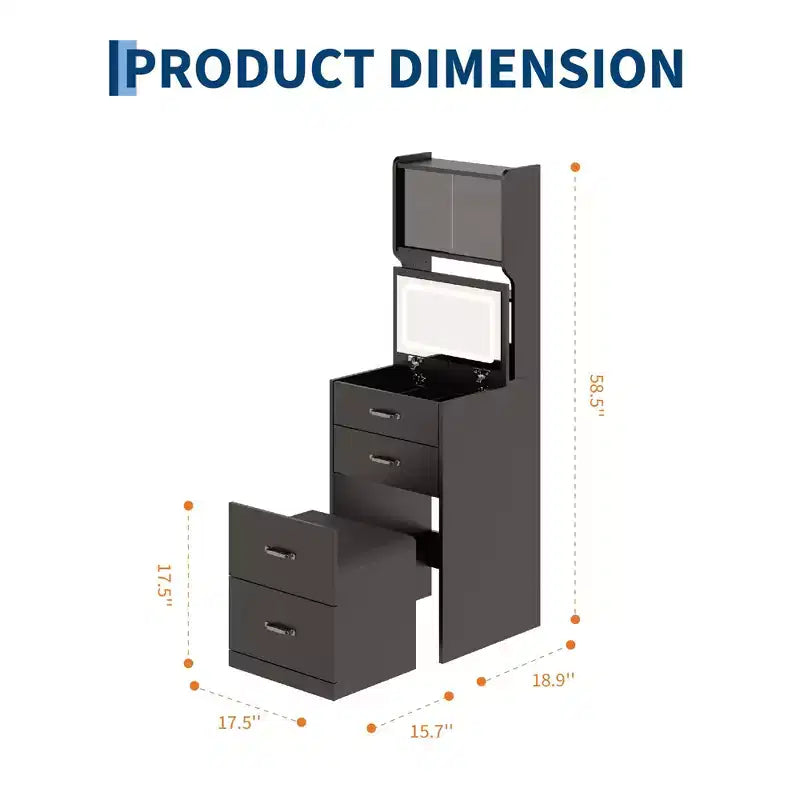 3-in-1-Schminktisch mit 3-farbiger Beleuchtung, kompaktes Schminktisch-Set mit 2 Steckdosen und USB, Frisiertisch mit Schubladen