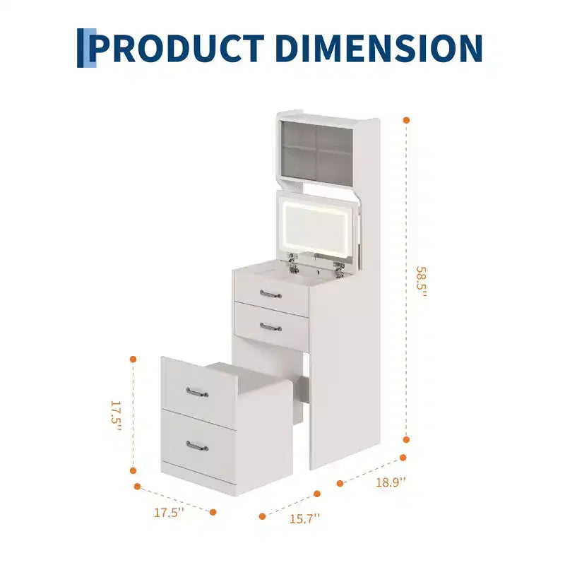 3-in-1-Schminktisch mit 3-farbiger Beleuchtung, kompaktes Schminktisch-Set mit 2 Steckdosen und USB, Frisiertisch mit Schubladen
