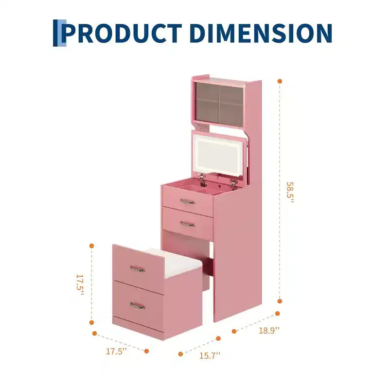 3-in-1-Schminktisch mit 3-farbiger Beleuchtung, kompaktes Schminktisch-Set mit 2 Steckdosen und USB, Frisiertisch mit Schubladen