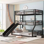 Letto a castello triplo in metallo Twin XL sopra Twin XL sopra Twin XL con scivolo, sponde di sicurezza, struttura robusta e design a bassa rumorosità, nero