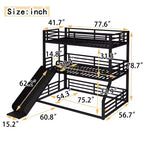 Letto a castello triplo in metallo Twin XL sopra Twin XL sopra Twin XL con scivolo, sponde di sicurezza, struttura robusta e design a bassa rumorosità, nero