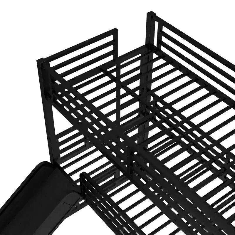 Letto a castello triplo in metallo Twin XL sopra Twin XL sopra Twin XL con scivolo, sponde di sicurezza, struttura robusta e design a bassa rumorosità, nero