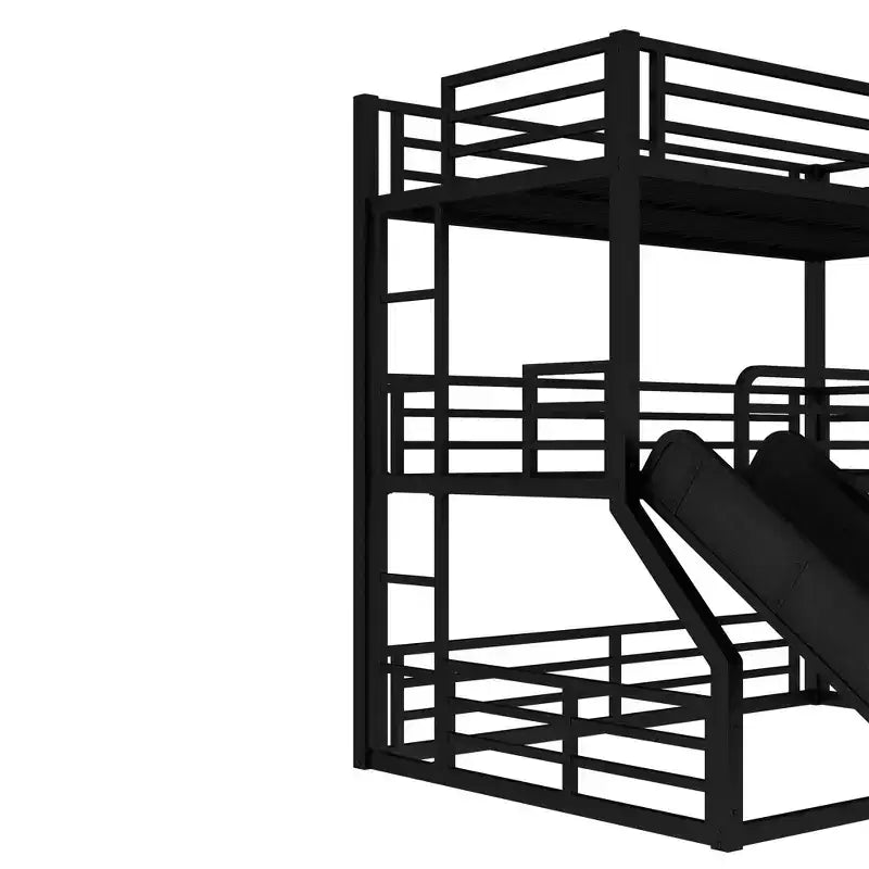 Letto a castello triplo in metallo Twin XL sopra Twin XL sopra Twin XL con scivolo, sponde di sicurezza, struttura robusta e design a bassa rumorosità, nero