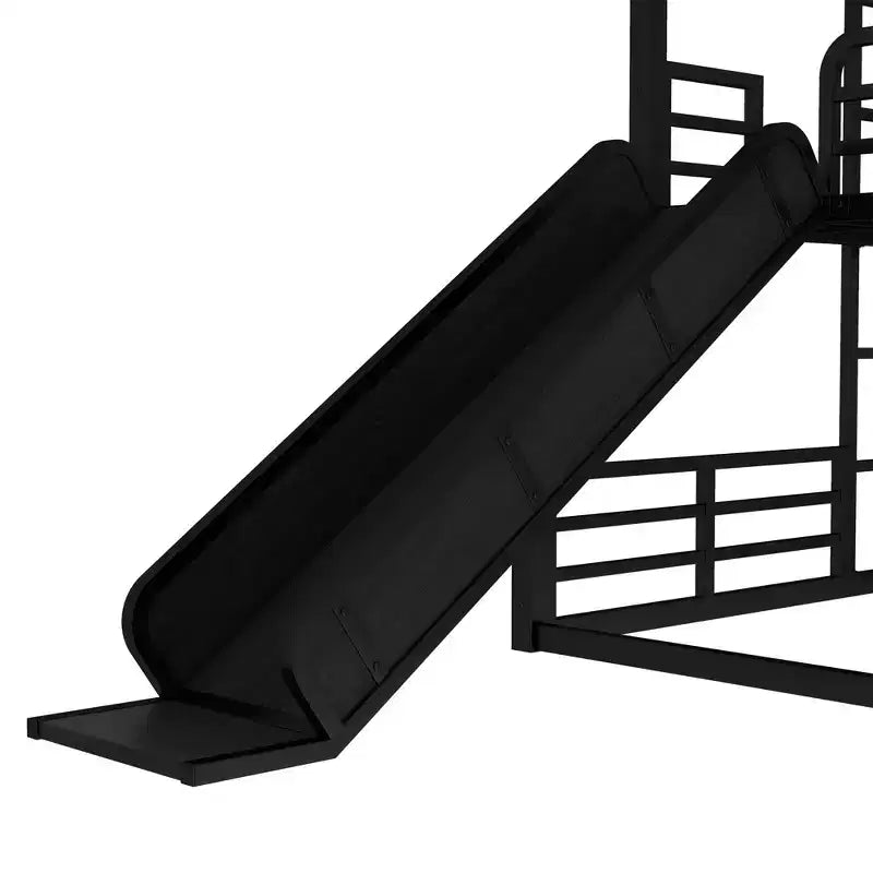 Letto a castello triplo in metallo Twin XL sopra Twin XL sopra Twin XL con scivolo, sponde di sicurezza, struttura robusta e design a bassa rumorosità, nero