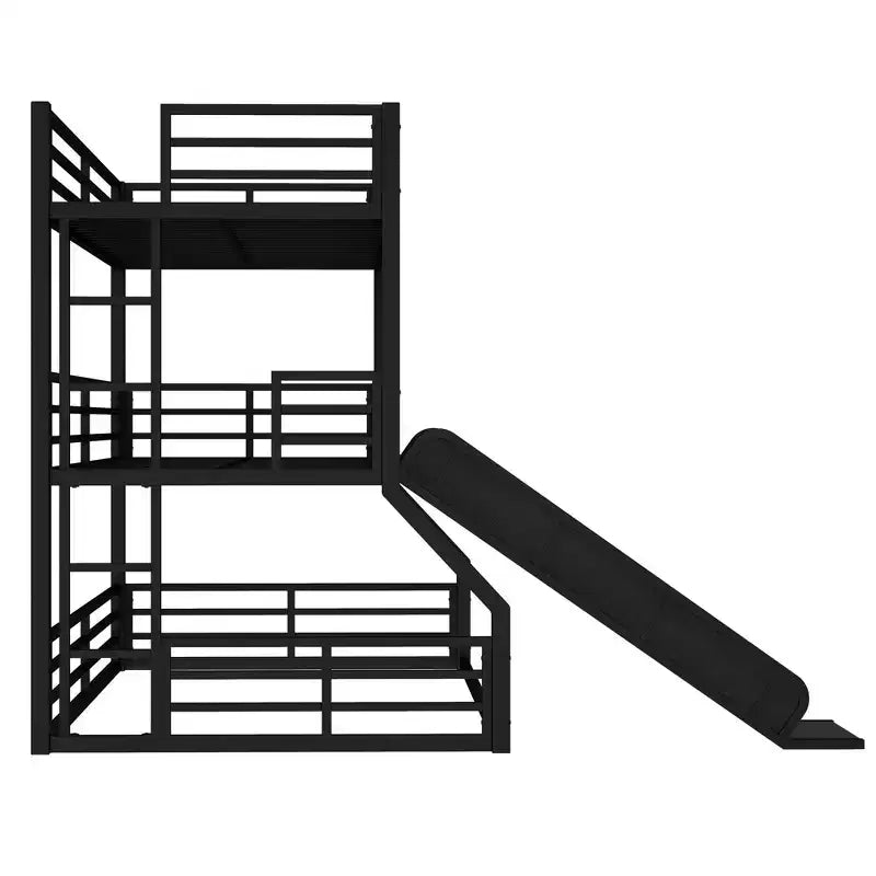 Letto a castello triplo in metallo Twin XL sopra Twin XL sopra Twin XL con scivolo, sponde di sicurezza, struttura robusta e design a bassa rumorosità, nero
