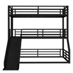 Letto a castello triplo in metallo Twin XL sopra Twin XL sopra Twin XL con scivolo, sponde di sicurezza, struttura robusta e design a bassa rumorosità, nero