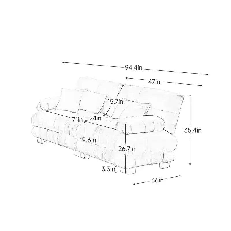 Cloud-2-Sitzer-Sofa mit 2 Sitzkissen, 2 Lendenkissen und 2 Zierkissen für das Wohnzimmer, Grau