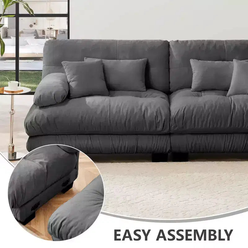 Cloud-2-Sitzer-Sofa mit 2 Sitzkissen, 2 Lendenkissen und 2 Zierkissen für das Wohnzimmer, Grau