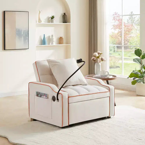 Poltrona divano 3 in 1 convertibile, poltrona letto con schienale regolabile, supporto per telefono, USB e Type-C