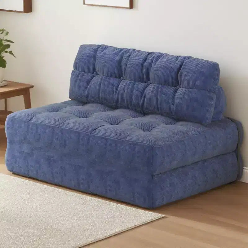 Volledige corduroy opvouwbare slaapbank-futon, omvormbare slaapstoel voor op de vloer met kussen en rugsteun