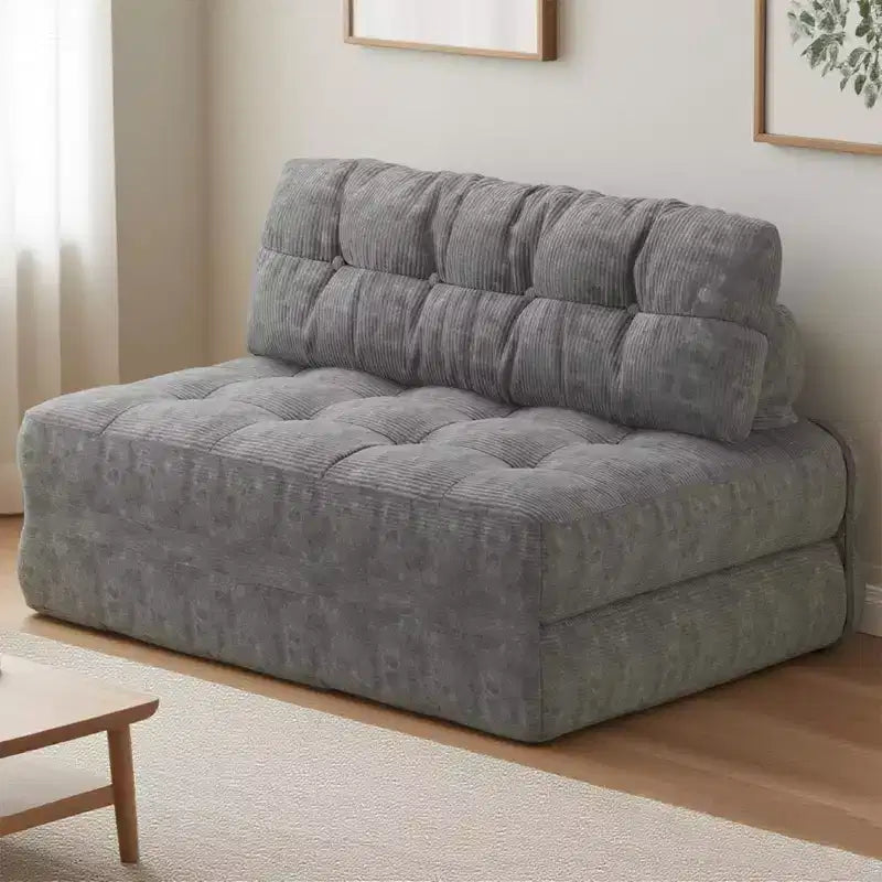 Volledige corduroy opvouwbare slaapbank-futon, omvormbare slaapstoel voor op de vloer met kussen en rugsteun