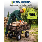 Vielseitiger Outdoor-Transportwagen, hochbelastbar bis 400 LBS, 10 geländegängige Luftreifen, wendiger Gartenwagen mit abnehmbaren Netzseiten zum Gärtnern