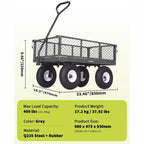 Vielseitiger Outdoor-Transportwagen, hochbelastbar bis 400 LBS, 10 geländegängige Luftreifen, wendiger Gartenwagen mit abnehmbaren Netzseiten zum Gärtnern