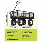 Vielseitiger Outdoor-Transportwagen, hochbelastbar bis 400 LBS, 10 geländegängige Luftreifen, wendiger Gartenwagen mit abnehmbaren Netzseiten zum Gärtnern