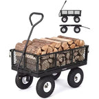Vielseitiger Outdoor-Transportwagen, hochbelastbar bis 400 LBS, 10 geländegängige Luftreifen, wendiger Gartenwagen mit abnehmbaren Netzseiten zum Gärtnern