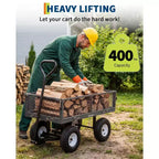 Vielseitiger Outdoor-Transportwagen, hochbelastbar bis 400 LBS, 10 geländegängige Luftreifen, wendiger Gartenwagen mit abnehmbaren Netzseiten zum Gärtnern