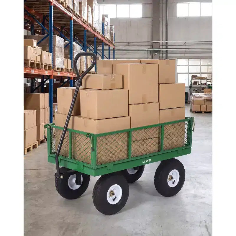 Vielseitiger Outdoor-Transportwagen, hochbelastbar bis 400 LBS, 10 geländegängige Luftreifen, wendiger Gartenwagen mit abnehmbaren Netzseiten zum Gärtnern
