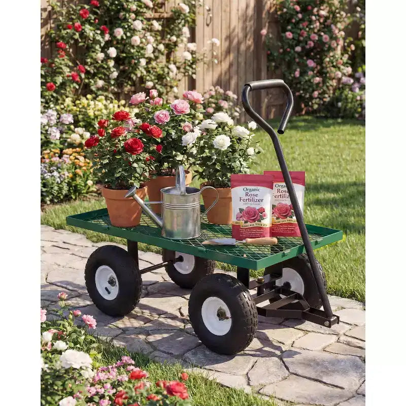 Vielseitiger Outdoor-Transportwagen, hochbelastbar bis 400 LBS, 10 geländegängige Luftreifen, wendiger Gartenwagen mit abnehmbaren Netzseiten zum Gärtnern