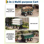 Vielseitiger Outdoor-Transportwagen, hochbelastbar bis 400 LBS, 10 geländegängige Luftreifen, wendiger Gartenwagen mit abnehmbaren Netzseiten zum Gärtnern