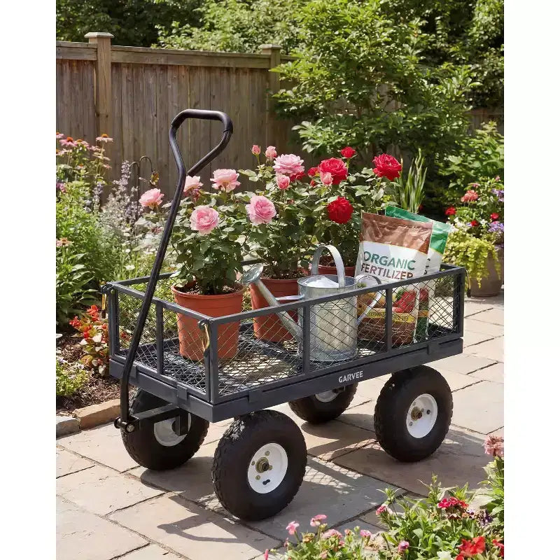 Carrello multiuso versatile da esterno, resistente fino a 400LBS, con 10 pneumatici per tutti i terreni, carrello da giardino maneggevole con pannelli in rete rimovibili per il giardinaggio