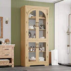 Dispensa alta da cucina da 70, mobile espositore moderno con 4 ante in vetro ad arco e ripiani regolabili, per cucina, soggiorno, sala da pranzo e bagno