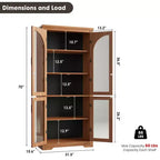 Dispensa alta da cucina da 70, mobile espositore moderno con 4 ante in vetro ad arco e ripiani regolabili, per cucina, soggiorno, sala da pranzo e bagno