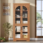 Dispensa alta da cucina da 70, mobile espositore moderno con 4 ante in vetro ad arco e ripiani regolabili, per cucina, soggiorno, sala da pranzo e bagno
