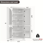 Dispensa alta da cucina da 70, mobile espositore moderno con 4 ante in vetro ad arco e ripiani regolabili, per cucina, soggiorno, sala da pranzo e bagno