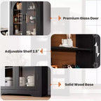 Dispensa alta da cucina da 70, mobile espositore moderno con 4 ante in vetro ad arco e ripiani regolabili, per cucina, soggiorno, sala da pranzo e bagno