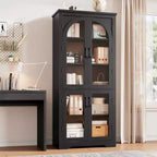 Dispensa alta da cucina da 70, mobile espositore moderno con 4 ante in vetro ad arco e ripiani regolabili, per cucina, soggiorno, sala da pranzo e bagno