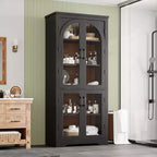 Dispensa alta da cucina da 70, mobile espositore moderno con 4 ante in vetro ad arco e ripiani regolabili, per cucina, soggiorno, sala da pranzo e bagno