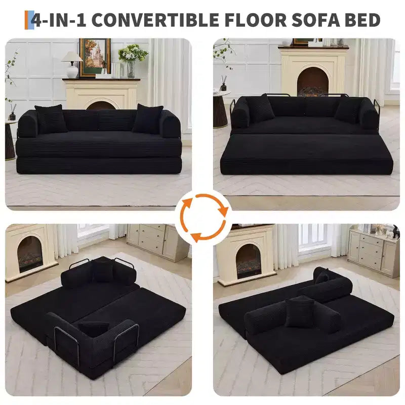 Divano letto futon senza braccioli in velluto a coste da 78.7, 4-in-1, divanetto pieghevole da pavimento con cuscini (senza montaggio)