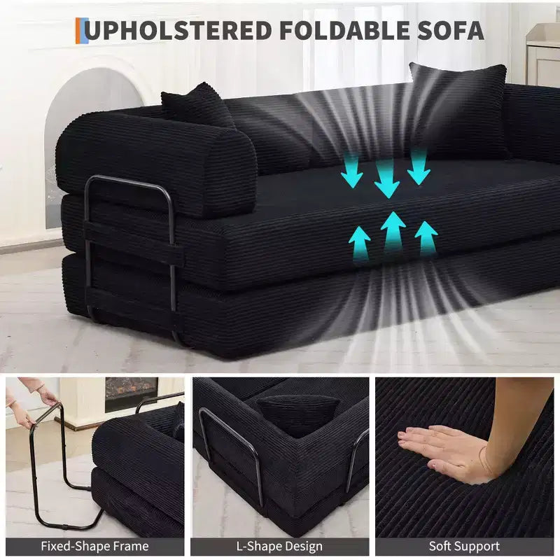 Divano letto futon senza braccioli in velluto a coste da 78.7, 4-in-1, divanetto pieghevole da pavimento con cuscini (senza montaggio)