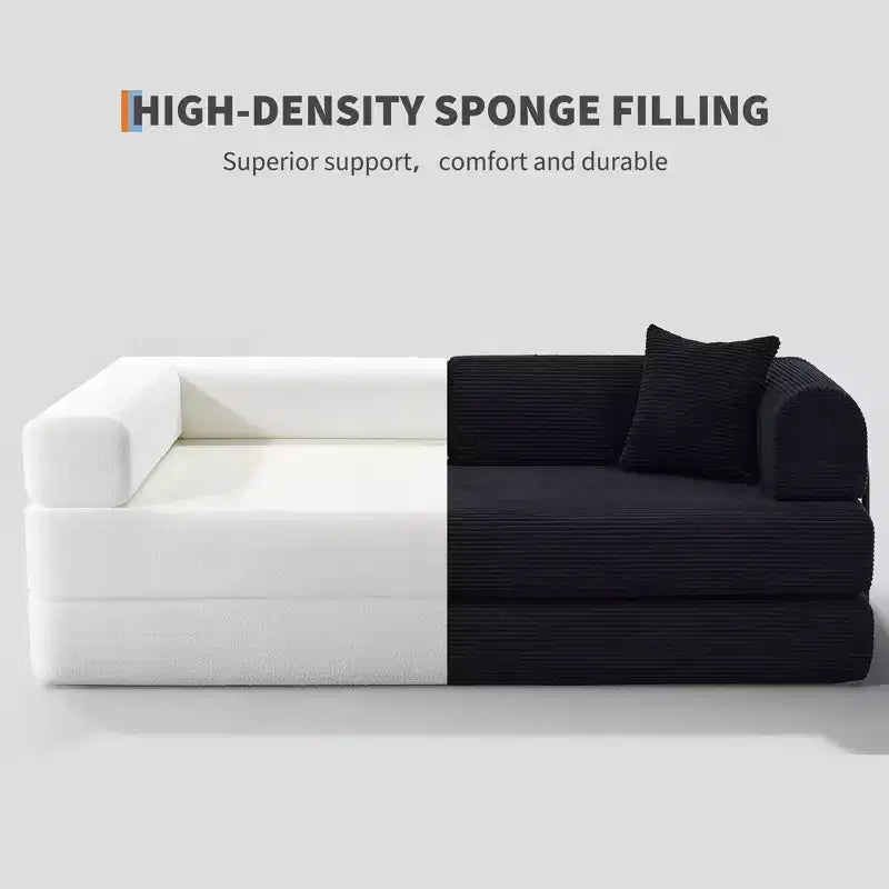 Divano letto futon senza braccioli in velluto a coste da 78.7, 4-in-1, divanetto pieghevole da pavimento con cuscini (senza montaggio)