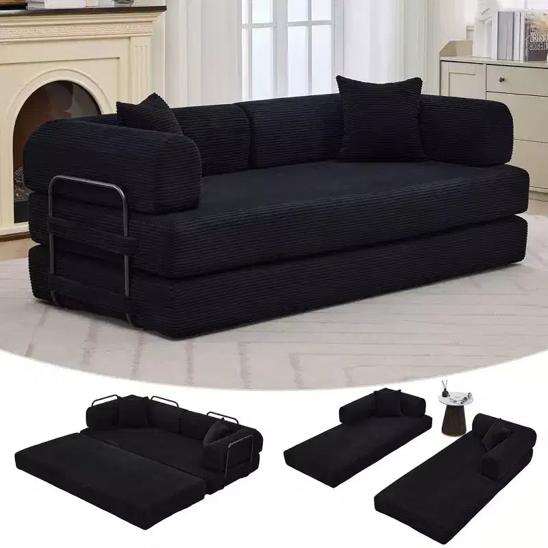 Divano letto futon senza braccioli in velluto a coste da 78.7, 4-in-1, divanetto pieghevole da pavimento con cuscini (senza montaggio)