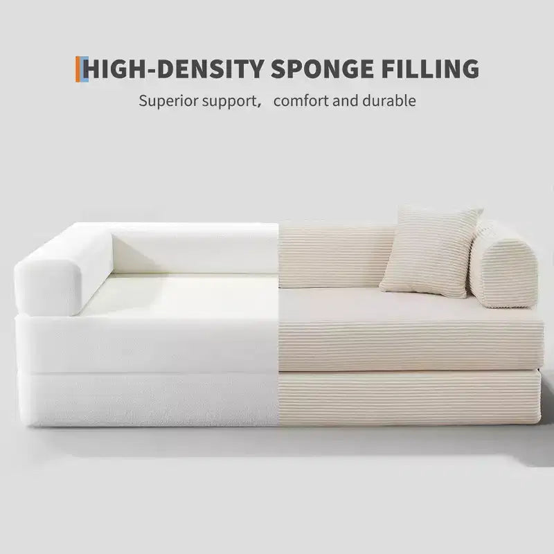Divano letto futon senza braccioli in velluto a coste da 78.7, 4-in-1, divanetto pieghevole da pavimento con cuscini (senza montaggio)