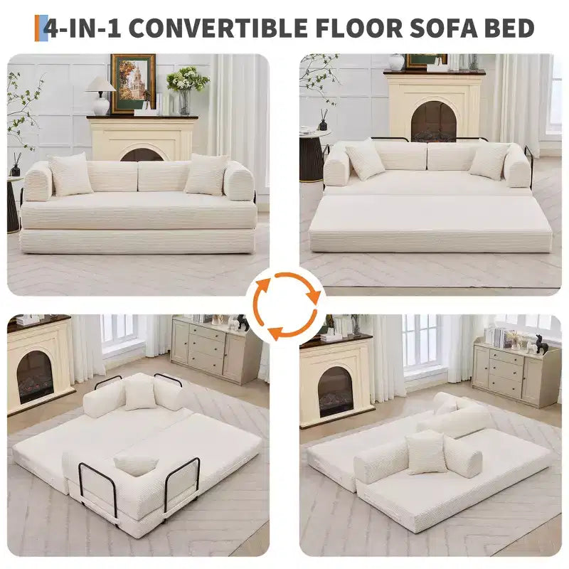 Divano letto futon senza braccioli in velluto a coste da 78.7, 4-in-1, divanetto pieghevole da pavimento con cuscini (senza montaggio)