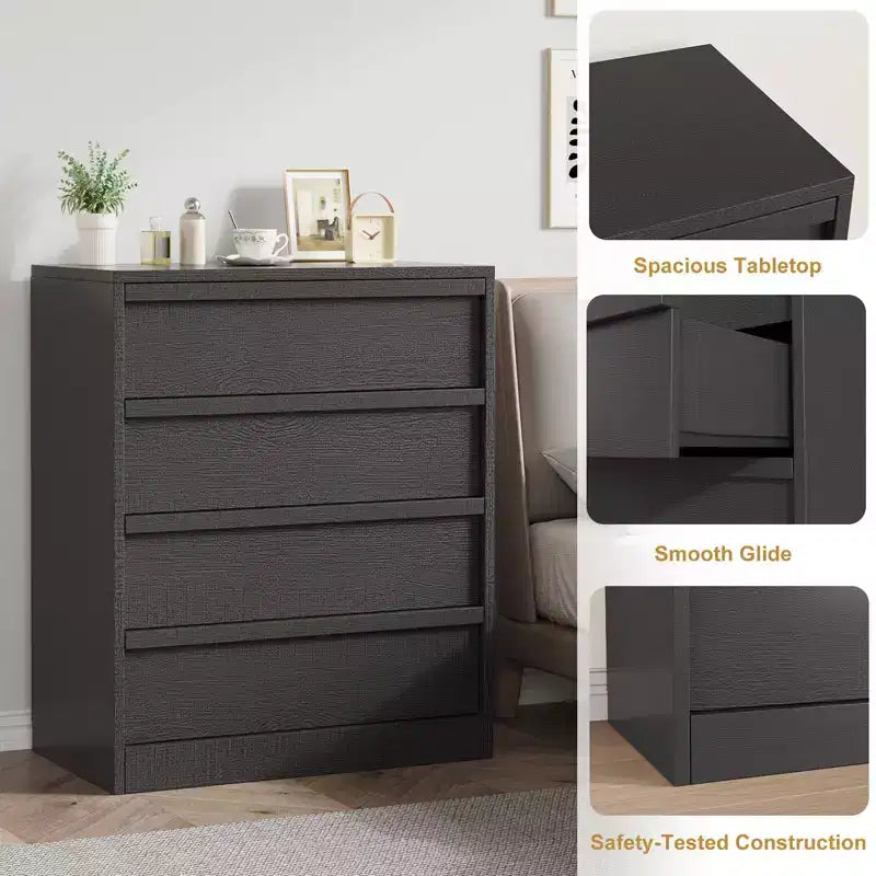 Comodino con 4 cassetti, tavolino da letto alto 39 pollici con ampio spazio, organizer stretto antiribaltamento per camera da letto, soggiorno e ingresso