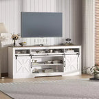 TV-Schrank im Landhausstil, 66, für 75-Zoll-Fernseher, Mediaschrank mit Scheunentoren, verstellbaren Regalen und offenem Stauraum, geeignet für das Wohnzimmer
