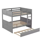 Stapelbed voor een tweepersoonsbed met onderschuifbed voor een eenpersoonsbed, ladder, eenvoudig te monteren, grijs