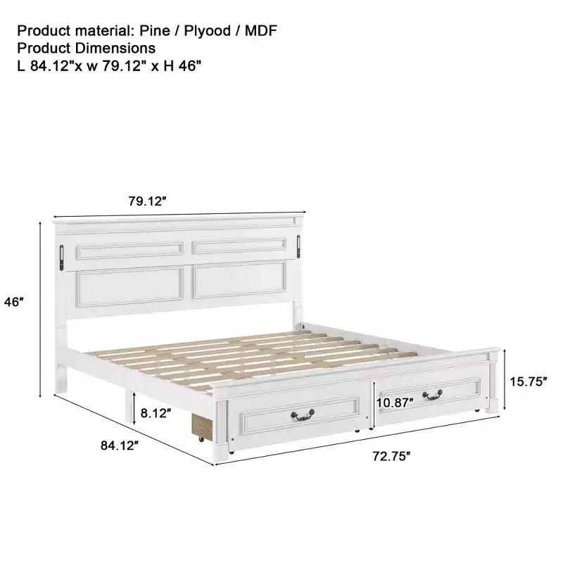 Bed met 2 opbergladen, ingebouwde ledverlichting en usb-oplaadstation