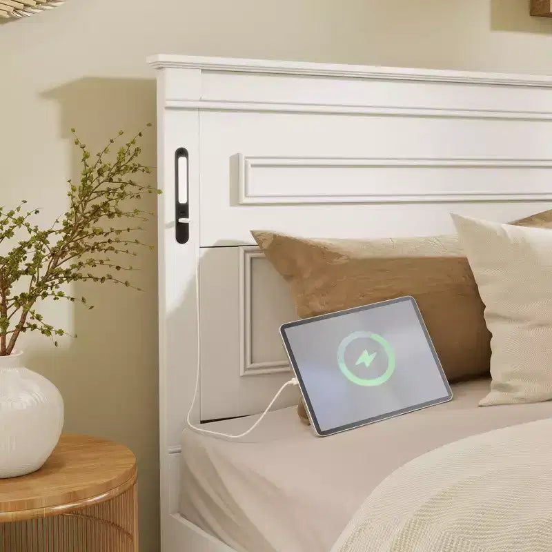 Bed met 2 opbergladen, ingebouwde ledverlichting en usb-oplaadstation