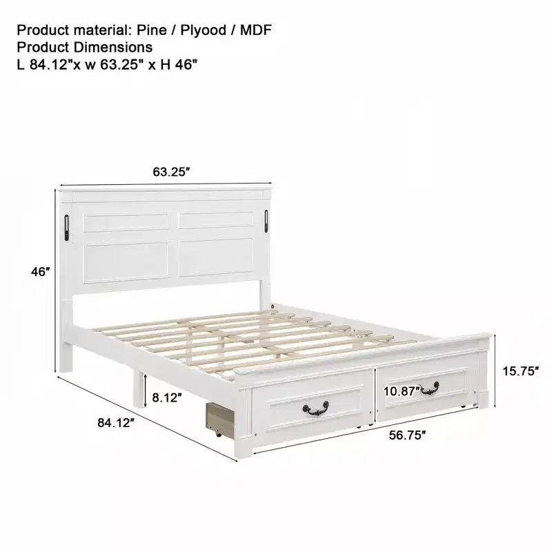 Bed met 2 opbergladen, ingebouwde ledverlichting en usb-oplaadstation