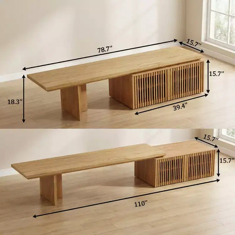 Meuble multimédia TV extensible (78.7-110), centre de divertissement moderne avec rangement pour téléviseurs de 55+ pouces, naturel