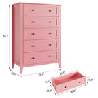Cassettiera alta 42,5 pollici con 5 cassetti per camera da letto, mobile contenitore in legno con cassetti profondi 11,9 pollici e pomelli metallici dorati, ideale per ingresso o corridoio