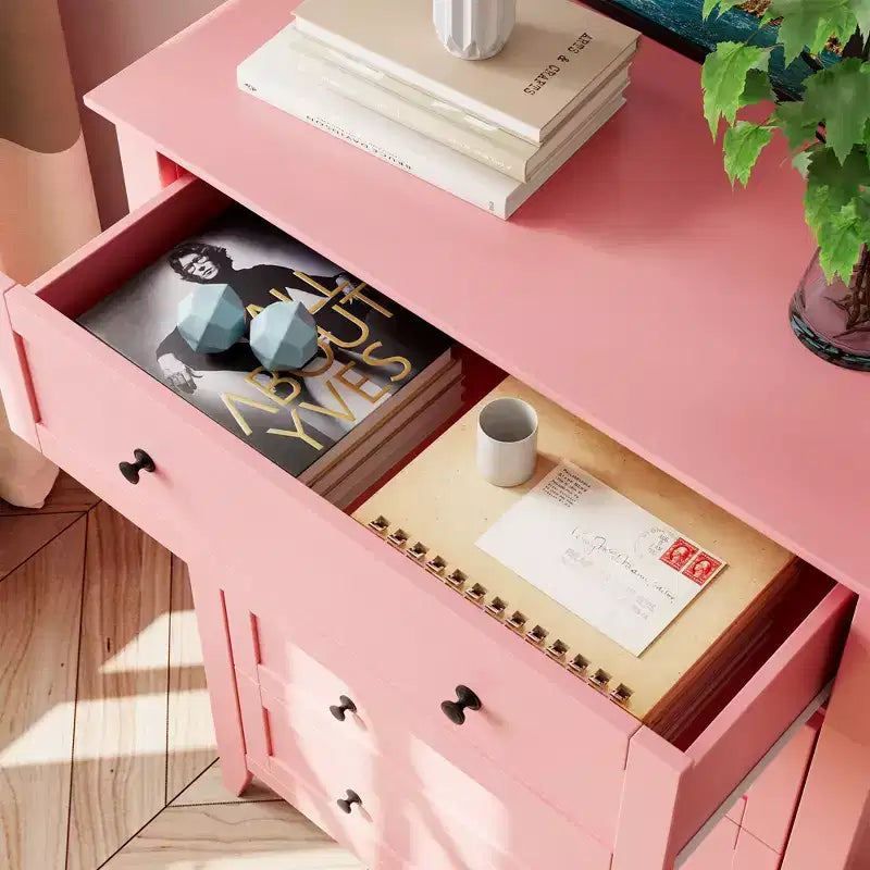 Cassettiera alta 42,5 pollici con 5 cassetti per camera da letto, mobile contenitore in legno con cassetti profondi 11,9 pollici e pomelli metallici dorati, ideale per ingresso o corridoio