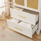 Armadio con cassetti e asta appendiabiti in rattan bianco/nero – Singolo